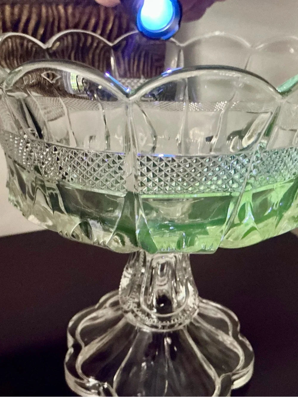 Vintage Early American Pattern Glass banded Compote Bowl